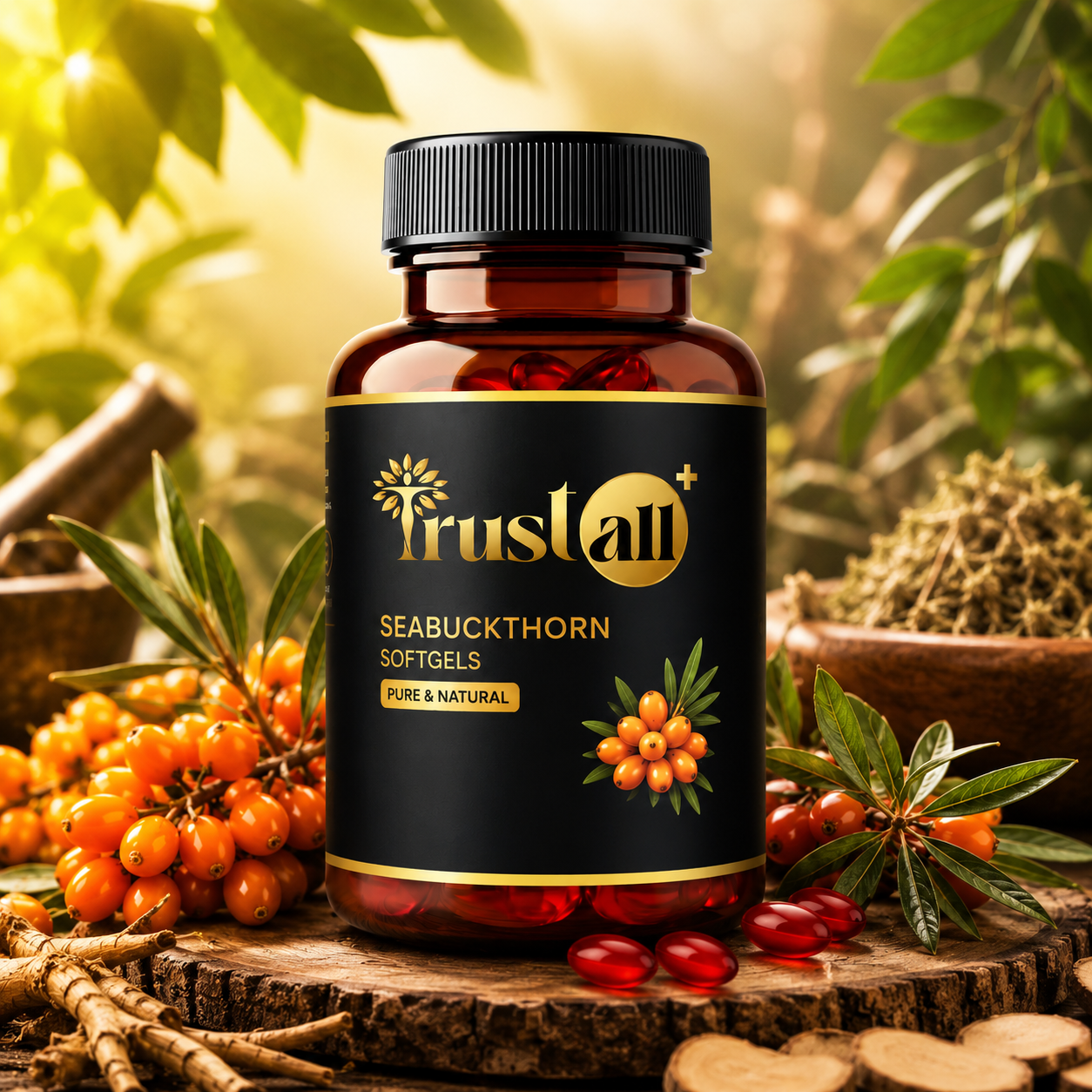 Trustall+ Seabuckthorn Softgels | Pure & Natural Omega 3, 6, 7 & 9 Supplement | Immunity, Skin & Wellness Support